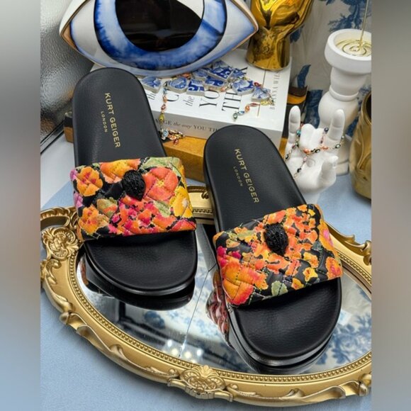 🆕 KURT GEIGER LONDON 🧿 NWOB Meena Eagle Black Floral Print Slides, Sz 37 US 7 - Picture 5 of 13